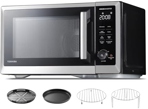Toshiba 7 en 1 1000 W Horno microondas encimera con freidora de aire, inversor, convección, 1.0 cu. ft, acero inoxidable