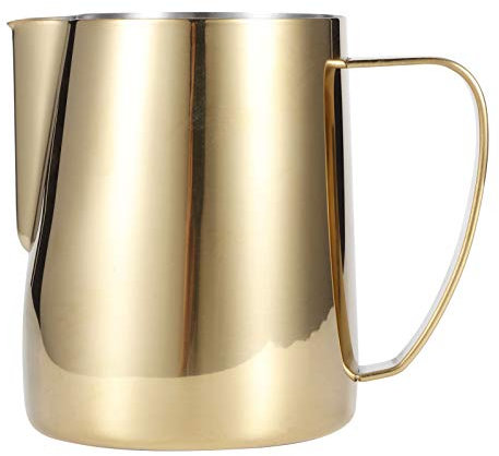 Tomotato Milchschaum Krug, Gold Edelstahl Milchkännchen Aufschäumkännchen mit Spitzer Ausguss Kaffee Dampfkrug für Kaffee, Cappuccino, Latte (350ml)