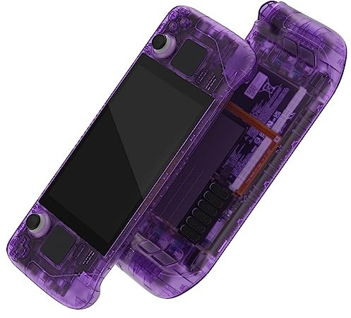 eXtremeRate Carcasa Transparente Compatible con Steam Deck LCD Accesorios Placa de Repuesto Cubierta Funda Case con Botones para Steam Deck Consola NO Incluida(Púrpura Atómico)