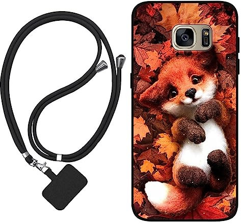 Sunrive Coque Compatible avec Samsung Galaxy S7 Edge,TPU Étui Housse Protecteur Souple Gel Mat Back Cover Mignon Motifs Antichoc Case(Le Renard Feuille d'érable)+1x Universelle Dragonne