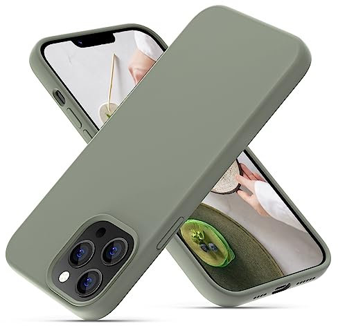 OIIAEE Silicone Case Designed for iPhone 13 Pro Max Case, Ultra Slim Shockproof Protective Liquid Silicone Phone Case with Soft Anti-Scratch Microfiber Lining, 6.7 inch, Copper Green