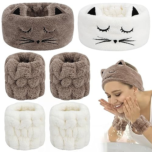 AHONEY Ensemble de bracelets élastiques pour lavage du visage, maquillage, spa, soins de la peau, jolis bracelets pour se laver le visage, le bain pour femmes et filles, bandeau élastique pour