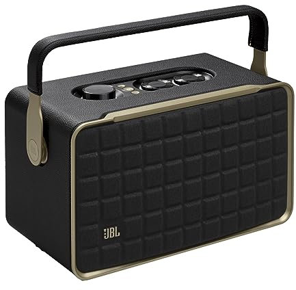 JBL Authentics 300 Portable Smart Home Speaker with Built-In Wi-Fi and Music Streaming, Voice Assist and Bluetooth Connectivity, Retro Design in Black