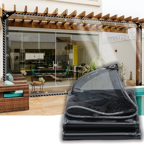 SSFMSF Transparente Plane, Transparente Plane Mit LöChern Durchsichtig Seitenteile Pavillon Plane Wetterfest füR Den AußEnbereich Faltbar Uv-BestäNdig Pflanzenisolierung. (2 * 19.5m|400g/m²)