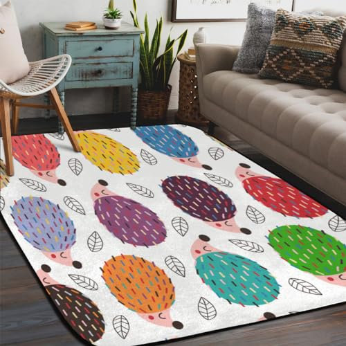 Bunter Igel-Teppich für Schlafzimmer, Wohnzimmer, 12 x 180 cm, weich, flauschig, für den Innenbereich, rutschfest, waschbar, moderne Teppiche für Schlafsaal, Kinderzimmer, Heimdekoration