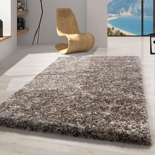 Carpetsale24 Hochflor Teppich 80x250 cm Beige – Shaggy Langflor, Meliert, Flauschig & Robust, Jute-Rücken – Ideal für Flur, Küche oder schmale Räume