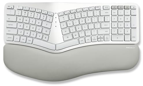 Macally Teclado ergonómico Bluetooth retroiluminado para Mac, esculpido para mayor comodidad, teclado ergonómico inalámbrico (diseño MacOS de 100 teclas), teclado dividido recargable ergonómico,