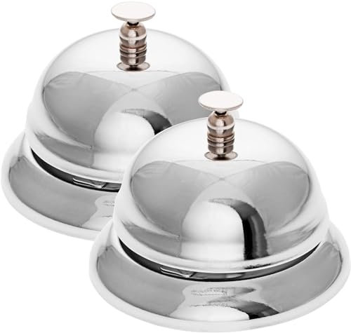 GRÄWE 2er Set Tischklingel aus Edelstahl Ø 8,5 cm, Klingel für Tresen, Lehrer Klingel, Tischglocke, Laute Hotelglocke, Rezeptionsklingel, Serviceglocke, Klingel, Empfangsklingel