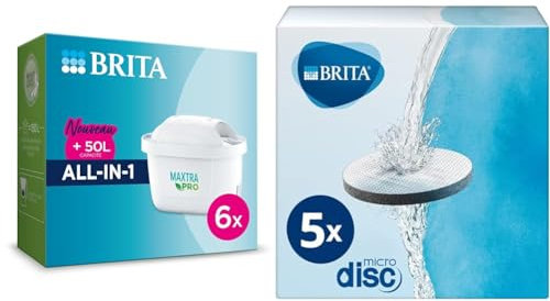 BRITA Pack de 6 cartouches filtrantes MAXTRA PRO All-in-1 - Nouveau MAXTRA + & Pack de 5 Filtres MicroDisc, pour Bouteilles et Gourdes Filtrantes, Réduit le Chlore, le Plomb