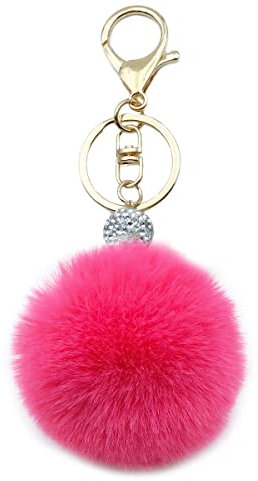 Xsclpomddy Pom Pom Schlüsselbund künstliche weiche Kaninchenhaar Taschenanhänger Ball Silber. Wasserkristall.Schlüsselanhänger für Handtasche Auto Anhänger Dekoration,watermelon red