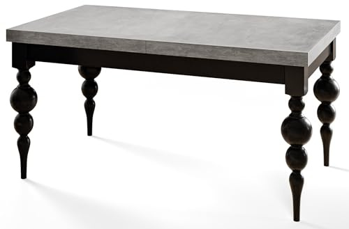 AlpiMeble Esszimmertisch Ausziehbarer, 210x90x78,5cm, Grau | Rechteckiger Tish LENA, Wohnzimmertisch, mit Tischbeinen in Farbe Schwarz