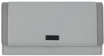 bugatti Sina Lange Damenbörse aus echtem Leder, Geldbörse mit Überschlag Frauen, hellgrau