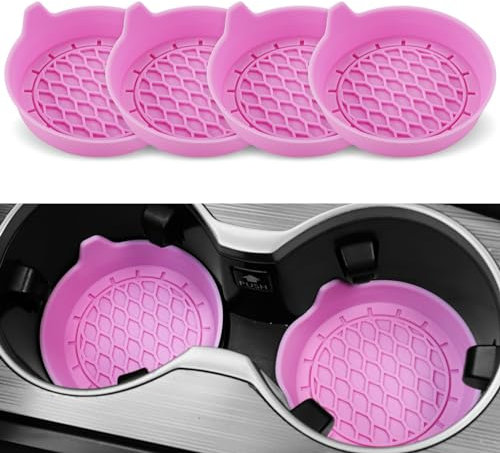 SINGARO Auto Getränkehalter Untersetzer, Silikon Getränkehalter Einsatz, Universal Anti-Rutsch Becherhalter, Auto Zubehör Innenraum für Frauen und Mann 4 Pack Rosa