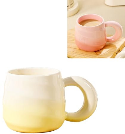 Xfeyaqlo 400ml Mug Original Tasse Cappuccino Couleurs Douces et Dégradées Tasses The Tasse a Cafe Forme Filetée Tasse Ceramique (Jaune)