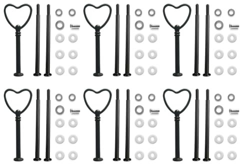 Koomiao 6 Set Etageren Stangen Set, Etagere Bausatz ,Metallstangen Etagerenhalter,Mittellochausstech 2 bis 3 Etage,Hochzeitstorte Tortenständer für Obsttablett, Snackteller (Schwarz-Liebe)