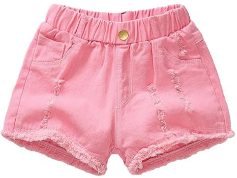 Yimutian Pantaloncini di Jeans per Ragazze Casual Mid Rise Denim Shorts Stretch Ripped Raw Orlo Jean Shorts Rosa 110