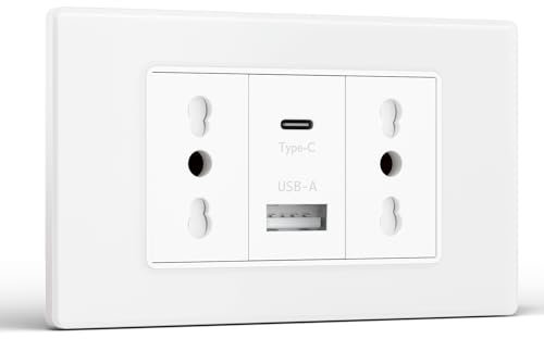 BSEED Prese Elettriche da Muro, Presa Bipasso con USB A e USB C, Presa Bivalente 10A/16A da Muro 118mm, Spina Italiana per Ufficio e Casa, Bianco