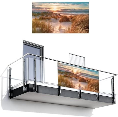 MuchoWow© Sichtschutz/Balkon Einseitig 110x200 cm Groß PVC Terrassen Garten ohne Bohren Wetterfest Gartenzaun Terrasse Balkonschutz Garten Deco Balkonomrandung Strand - Dünen - Sonnenuntergang