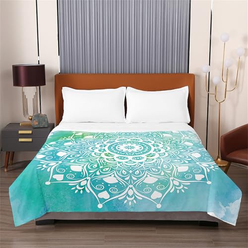 Highdi Mandala Sommer Bettdecke, Atmungsaktive Leicht Dünn Sommerdecke, Weich und Hautfreundlich Bettdecke, Mikrofaser Tagesdecke für Sofaüberwurf, Einzel Doppel (220x240cm,Aqua)