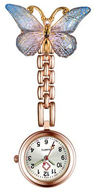 Oidea Womens Butterfly Brooch Nurse Watch: Easy to Read Clip on Nursing Watch with Second Hand Pin-on Quartz Hanging Lapel Fob Pocket Badge Watches for Nurses Doctors Style b