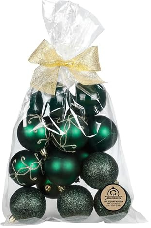 Inge-glas Weihnachtskugeln Kunststoff 6cm 16er Set - bruchsicher & mit Glitzer - Christbaumkugeln für Weihnachtsbaum - Weihnachtsbaumkugeln & Christbaumschmuck zu Weihnachten Grün - Noble Green
