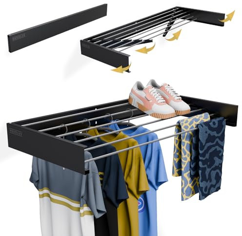 NEDOLUS Étendoir Mural Pliable pour Intérieur ou Extérieur - 6 Tiges en Aluminium Résistant - Extensible 100 cm