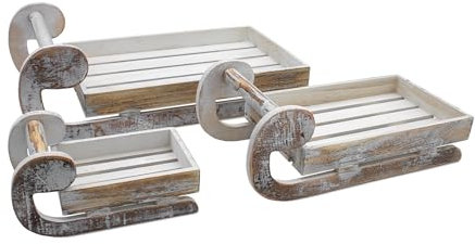 Holz Deko Schlitten 3er Set Shabby weiß - 46/36 / 21 cm - Holzschlitten zum Basteln und Dekorieren - Weihnachtsdeko Miniatur Schlitten Advent Winter Weihnachten Tischdeko