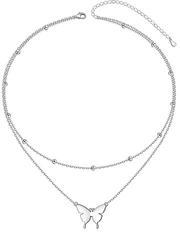 HOOHWE Layered Kette für Damen 925 Sterling Silber Halskette mit Anhänger Anker/Coin/Bar/Schmetterling Doppelkette Halskette für Frauen Choker Kette Damen Schmuck