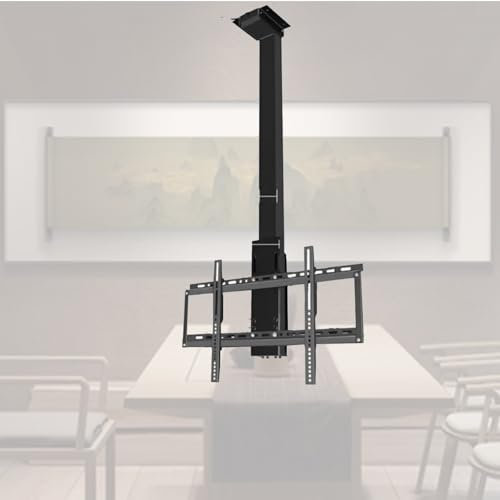 Support TV motorisé – Support de plafond électrique pour TV – Support TV inclinable rotatif, support TV télescopique réglable en hauteur à levage automatique avec télécommande et interrupteur, facile