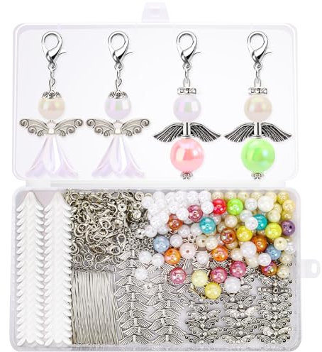 Draupnir Lot de 60 Pendentifs Ange Gardien à Faire Soi-même, Porte-clés Ange Perles Gardien Perles, Kit de Bricolage pour Bricolage pour Mariage Baptême Baby Douche Noël Anniversaire