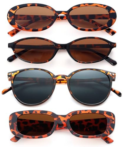 Dwenarry Sonnenbrille Damen Leopard Vintage Sonnenbrillen Set Party Brille Retro 90er Partybrillen für Herren Frauen 4 Stücke