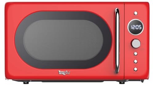 Total Chef Microwave Oven 20L 700W Retro Mini Ovens Digital LED Display (Red)