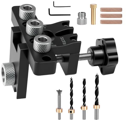 3-in-1 Pocket Hole Jig Kit, 8/10/15 mm Dowel Jig Kit for Straight Holes with Positioning Clip Adjustable Drill Guide Puncher Locator Carpentry Tools for Drilling Guide Locator Punching