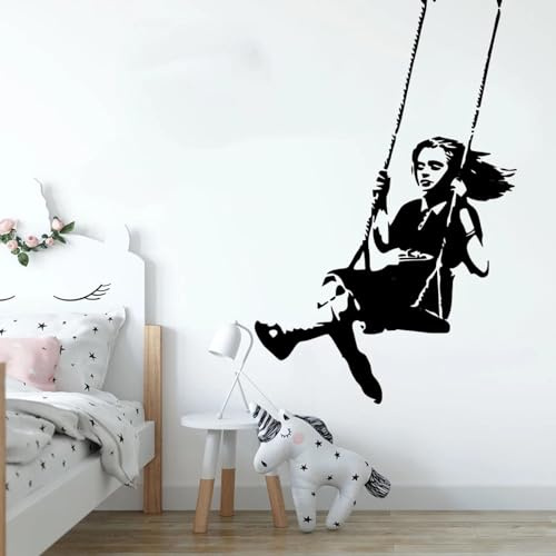 MIAOKEJIA Banksy Schaukelmädchen Aufkleber Baby Kinderzimmer Kinderzimmer Street Art Wandaufkleber Spielzimmer Dekoration