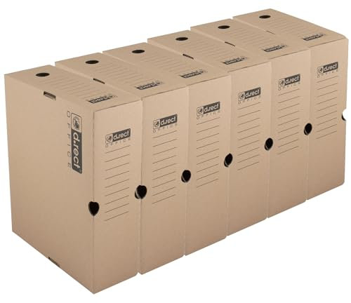 D.RECT-6 Stück ARCHIVE BOX 1105 Lagerbox Klappdeckelbox CARDBOARD A4/105 mm Archivschachtel Aktenkarton Braun