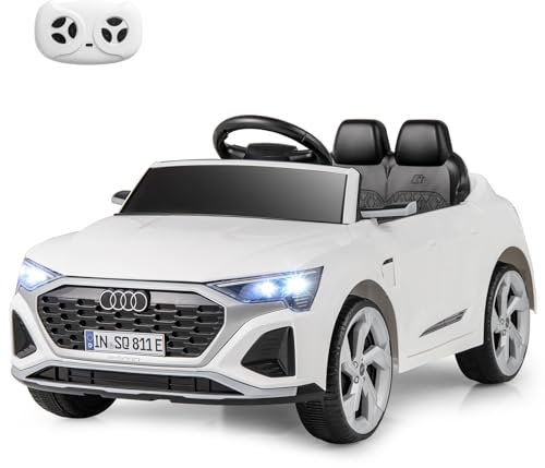 COSTWAY Kinder Elektroauto Audi SQ8, 12V Elektrofahrzeug mit 2,4G Fernbedienung & Hupe & Scheinwerfer & Musik, 3-Gang Kinderauto Elektrisch, Elektroauto für Kinder ab 3 Jahren (Weiß)