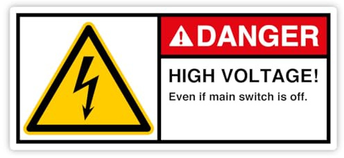 Produktsicherheits-Aufkleber Warnung „DANGER High Voltage!“ Symbol nach ISO 7010 (W012) Sicherheitszeichen laminiert | 80 x 35 mm Made in Germany