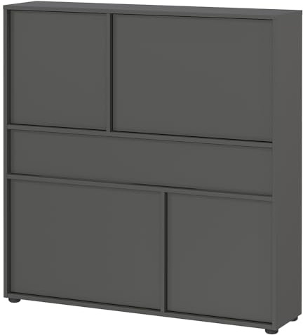 Lomadox Garderobe Flur Schuhschrank Schuhkommode mit 105 cm Breite in Graphit, mit 4 Türen und 1 Schublade, grifflos, stehend oder hängend