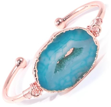 KANTIPUR Handmade Copper Bangle with Agate Stone, Unisex Boho Cuff Bracelet, Colourful stoned rose gold coloured cuff