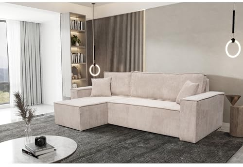 Best For Home – Ecksofa Karl mit Schlaffunktion | L-Form Sofa mit Bettkasten | 3-Sitzer Schlafsofa & Gästebett | Bequemes Wohnzimmermöbel | Modernes, Large-förmiges Couch-Design in Hell Rosa
