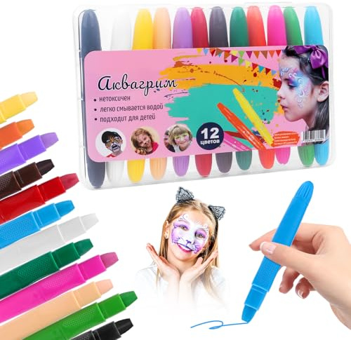 Kit Maquillaje Niño 12 Colores,Pintura Facial y Corporal Lavable,Para Carnaval,Body Painting,Disfraces y Pintura Barriga,Maquillaje Infantil Seguro