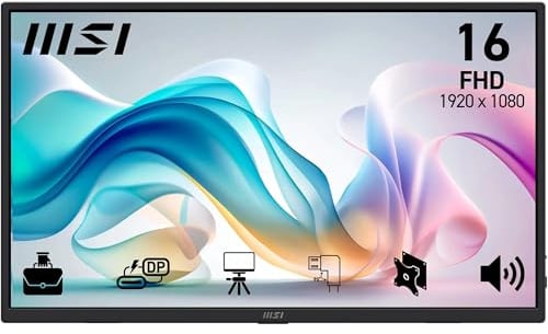 msi PRO MP165A E6 Monitor Portatile 15,6 FHD 1920x1080 IPS, 60 Hz, 4 ms, tecnologia Eye Care, altoparlante/microfono integrati, HDMI 2.0b, USB-C (15 W PD), compatibile VESA
