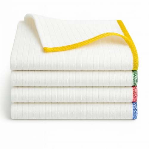 Cotton Dish Cloths for Washing Up, Ribbed Dishcloths for Kitchen – Pack of 4 Super Absorbent Washing Up Cloths, Extra Large 42×44cm, Lint Free Reusable for Catering & Home