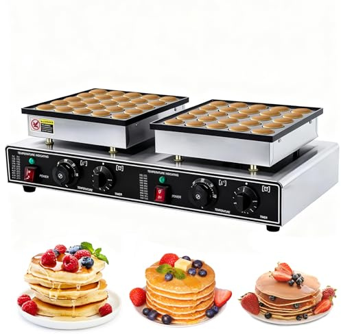 Mini Pancake Baker, 50-Hole Commercial Waffle Maker, 1800W Nonstick Pancake Machine with 50–300°C Adjustable Temperature & 0–5 Min Timer for Home or Commercial Use