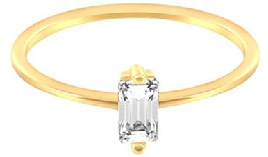 Mesnt 14K Gold Ring Moissanite, Womens 585 Yellow Gold Thin Dainty Ring with Rectangle Moissanite, Size J 1/2