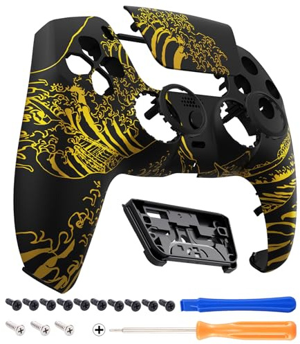 eXtremeRate Luna Coque Manette pour ps5 BDM-010/020/030/040/050/060,Façade pour ps5 Controller avec Pavé Tactile-The Great Golden Wave Off Kanagawa Noir