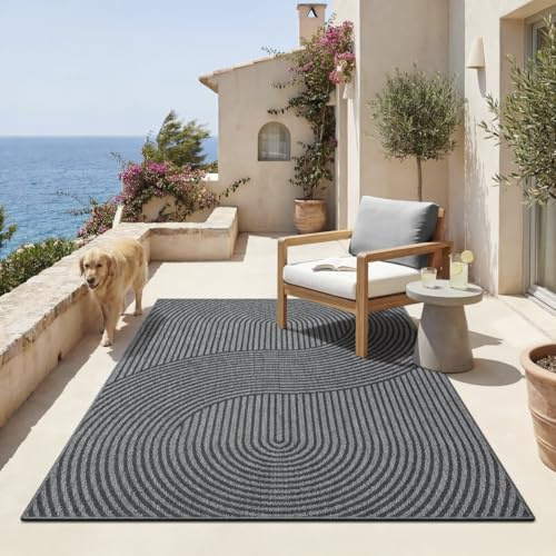 the carpet Mistra - robuster Teppich, modern, langlebig und pflegeleicht, In- und Outdoor, Wohnzimmer, ideal für Küche, Flur und Wintergarten, flachgewebt, Anthrazit, 240 x 340 cm
