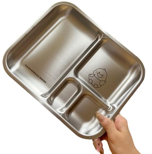 Edelstahl-Fachteller für Kinder - 26 x 21 x 2 cm Lebensmittel-Trenntablett, rostfrei & spülmaschinenfest, Geschirr für Mittagessen, Snacks und Mahlzeiten (Ente)