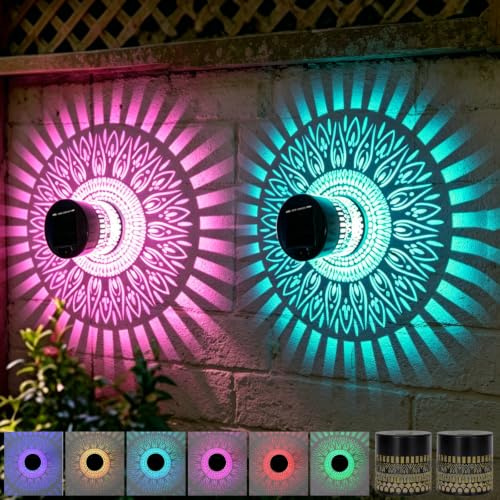 GOUYENG Solar Mandala Wandleuchte,2 Stück Solarlampen für Außen Garten | Decorative Solar Mandala Lights,Solar-Mandala-Lichter,Mandalas Solars Lights,für Gartenpfosten,Terrasse,Hinterhof,Dekoration