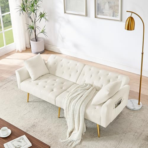 Ball & Cast Klappsofa, Mini Sofa mit Schlaffunktion, Schlafsofa Klein aus Teddy-Stoff, 3-Fach verstellbare Winkel, Ideal für Wohnungen und Wohnzimmer, Beige